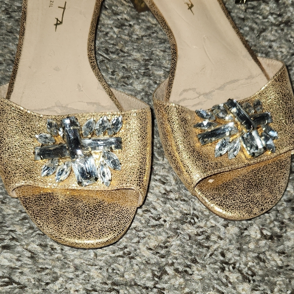 Tabita Gold Crystal-Embellished Ankle-Strap Sandals. Made In Brazil. - Picture 6 of 6